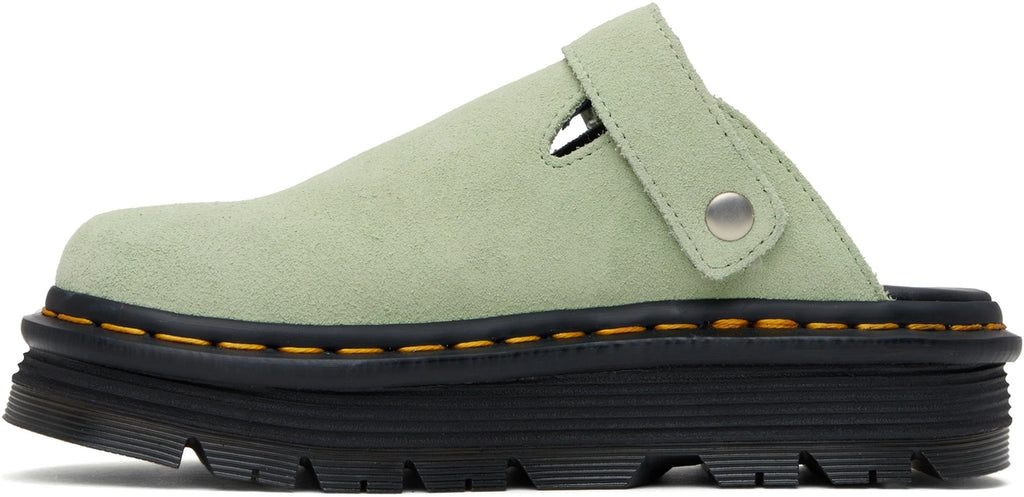 Dr. Martens Pink Zebzag Suede Platform Mules by Dr. Martens