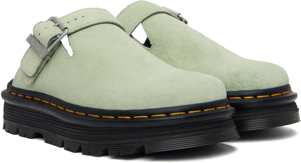 Dr. Martens Pink Zebzag Suede Platform Mules by Dr. Martens