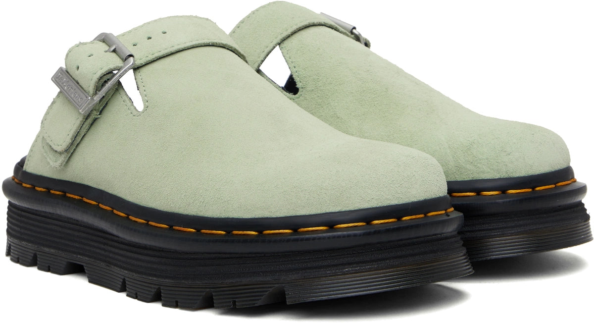 Dr. Martens Pink Zebzag Suede Platform Mules by Dr. Martens