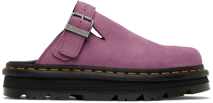 Dr. Martens Pink Zebzag Suede Platform Mules by Dr. Martens