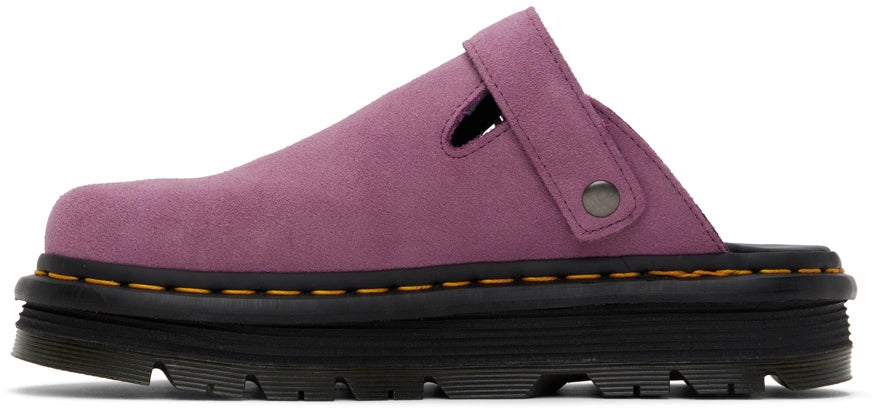 Dr. Martens Pink Zebzag Suede Platform Mules by Dr. Martens