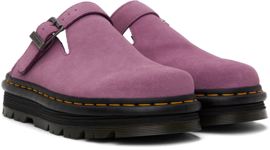 Dr. Martens Pink Zebzag Suede Platform Mules by Dr. Martens