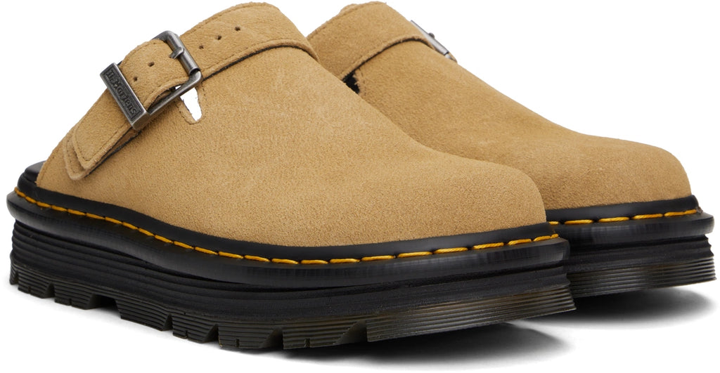 Dr. Martens Pink Zebzag Suede Platform Mules by Dr. Martens