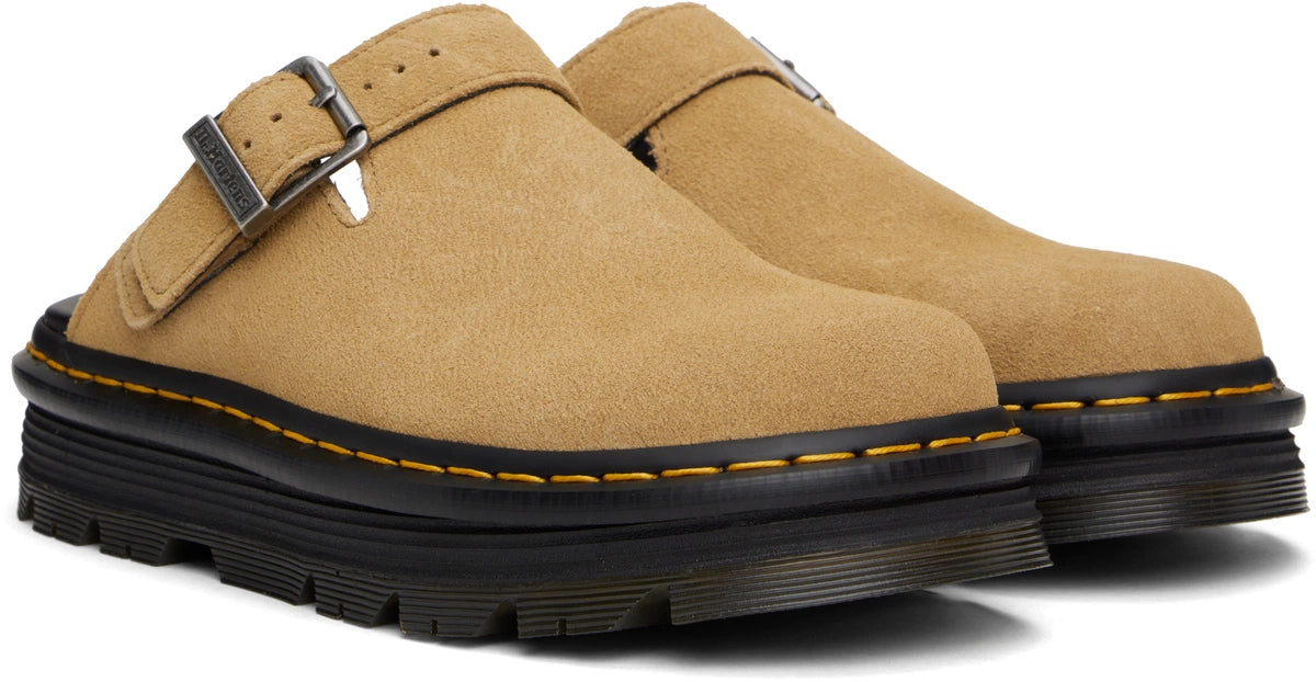 Dr. Martens Pink Zebzag Suede Platform Mules by Dr. Martens